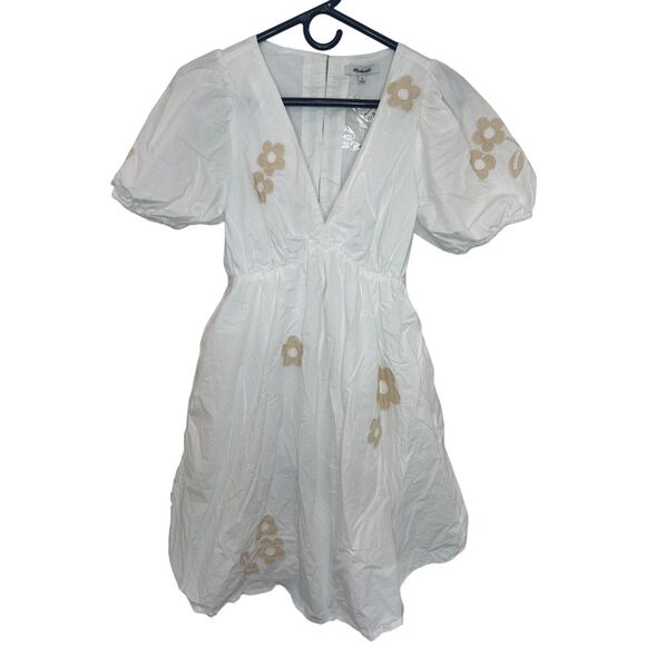 Madewell Annamarie Mini Girly Gauzy Poofy Cotton Dress White Floral NWT size 00 - Picture 2 of 7